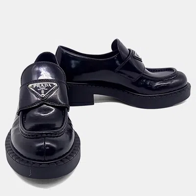 Pre-owned Prada Black Leather Loafers Eu 36