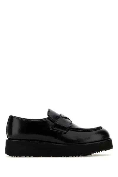 Prada Black Leather Loafers In Nero