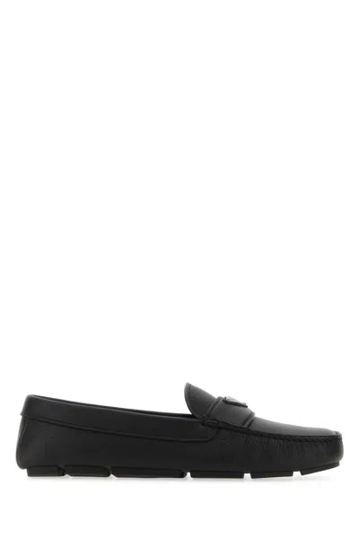 Prada Black Leather Loafers In Nero