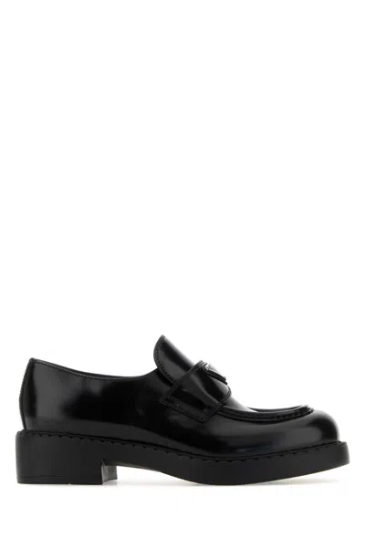 Prada Brushed Leather Loafers In Black
