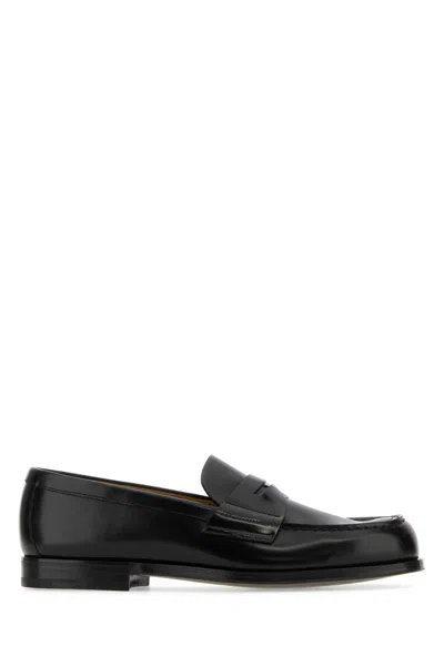 Prada Black Leather Loafers In Red