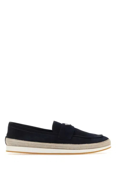 Prada Black Leather Loafers With Contrasting Sole