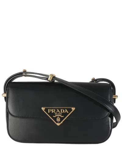 Prada Black Leather Logo Plaque Shoulder Bag (authentic Pre-loved)