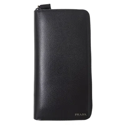 Pre-owned Prada Black Leather Long Bill Wallet (bi-fold) ()