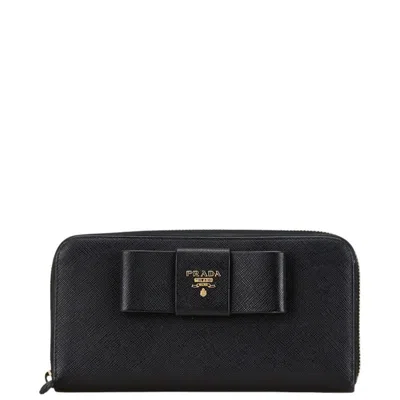 Pre-owned Prada Black Leather Long Wallet (bi-fold) ()