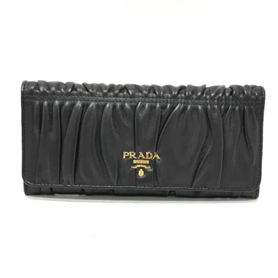 Pre-owned Prada Black Leather Long Wallet (bi-fold) ()