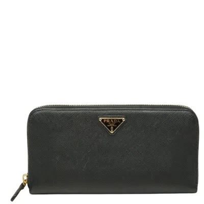 Pre-owned Prada Black Leather Long Wallet (bi-fold) ()