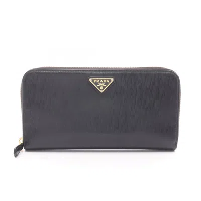 Pre-owned Prada Black Leather Long Wallet (bi-fold) ()