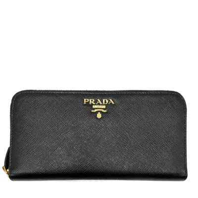 Pre-owned Prada Black Leather Long Wallet (bi-fold) ()