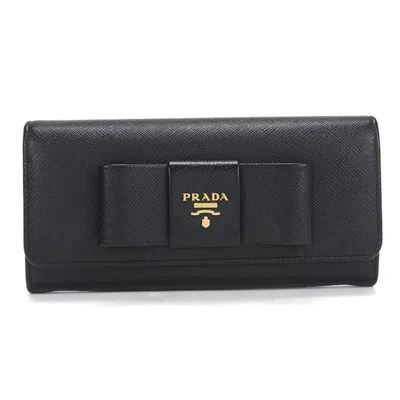 Pre-owned Prada Black Leather Long Wallet (bi-fold) ()