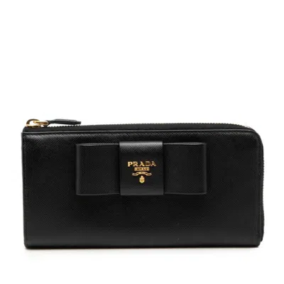 Pre-owned Prada Black Leather Long Wallet (bi-fold) ()
