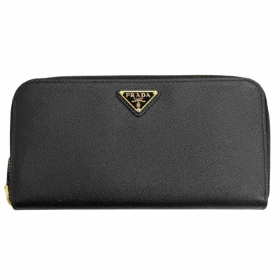 Pre-owned Prada Black Leather Long Wallet (bi-fold) ()