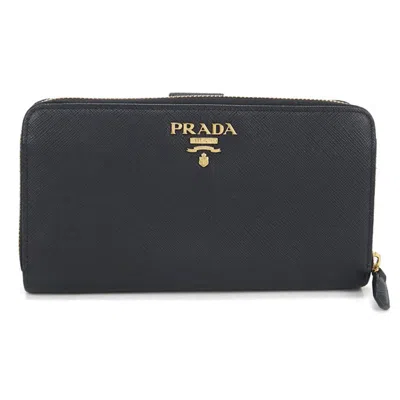 Pre-owned Prada Black Leather Long Wallet (bi-fold) ()