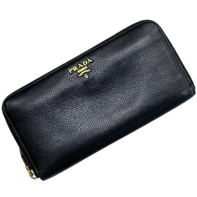 Pre-owned Prada Black Leather Long Wallet (bi-fold) ()