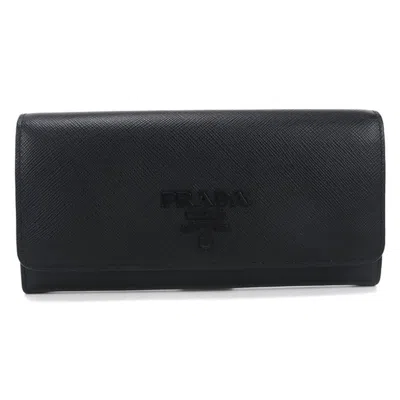 Pre-owned Prada Black Leather Long Wallet (bi-fold) ()