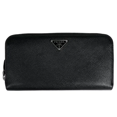 Pre-owned Prada Black Leather Long Wallet (bi-fold) ()