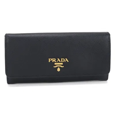 Pre-owned Prada Black Leather Long Wallet (bi-fold) ()