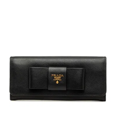 Pre-owned Prada Black Leather Long Wallet (bi-fold) ()