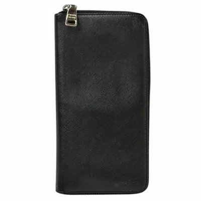 Pre-owned Prada Black Leather Long Wallet (bi-fold) ()