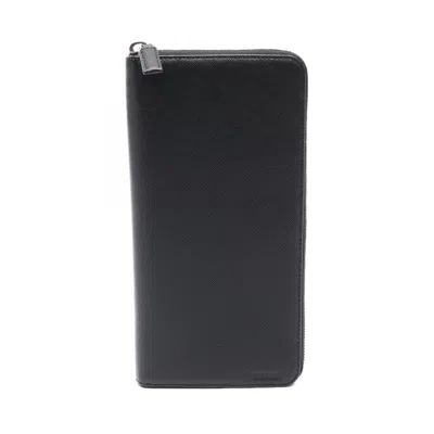 Pre-owned Prada Black Leather Long Wallet (bi-fold) ()