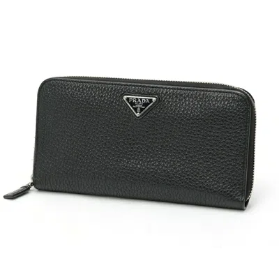 Pre-owned Prada Black Leather Long Wallet (bi-fold) ()