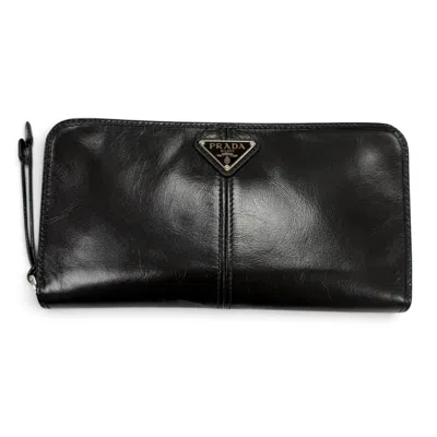Pre-owned Prada Black Leather Long Wallet (bi-fold) ()
