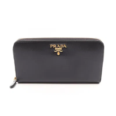 Pre-owned Prada Black Leather Long Wallet (bi-fold) ()