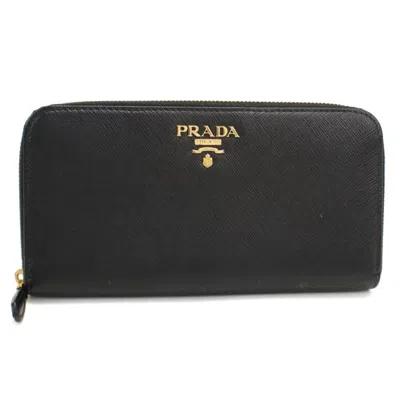 Pre-owned Prada Black Leather Long Wallet (bi-fold) ()