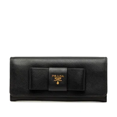 Pre-owned Prada Black Leather Long Wallet (bi-fold) ()