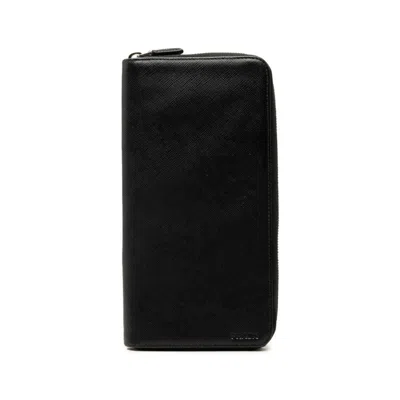Pre-owned Prada Black Leather Long Wallet (bi-fold) ()