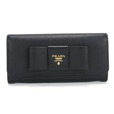 Pre-owned Prada Black Leather Long Wallet (bi-fold) ()