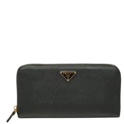 Pre-owned Prada Black Leather Long Wallet (bi-fold) ()