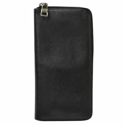 Pre-owned Prada Black Leather Long Wallet (bi-fold) ()