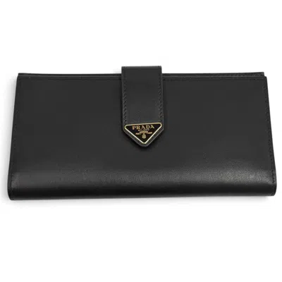Pre-owned Prada Black Leather Long Wallet (bi-fold) ()