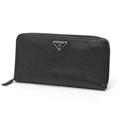 Pre-owned Prada Black Leather Long Wallet (bi-fold) ()