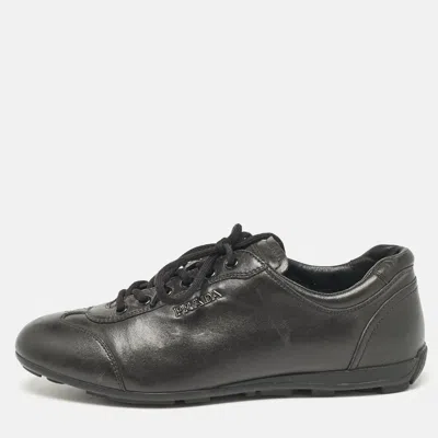 Pre-owned Prada Black Leather Low Top Sneakers Size 36.5