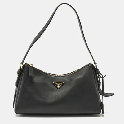 Pre-owned Prada Black Leather Medium Aimee Shoulder Bag
