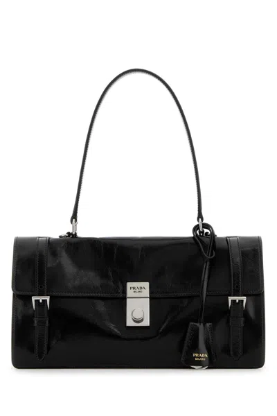 Prada Medium Leather Handbag Buckle Detail In Black