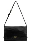 Prada Medium Triangle Logo Shoulder Bag In Black