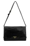 Prada Medium Triangle Logo Shoulder Bag In Black