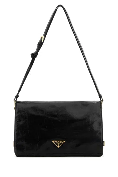 Prada Black Leather Medium Shoulder Bag In Purple