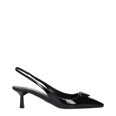 Prada Black Leather Mid Heel Pumps In Multi