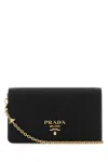 Prada Black Leather Mini Shoulder Strap In Black