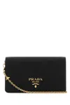 Prada Black Leather Mini Shoulder Strap In Black