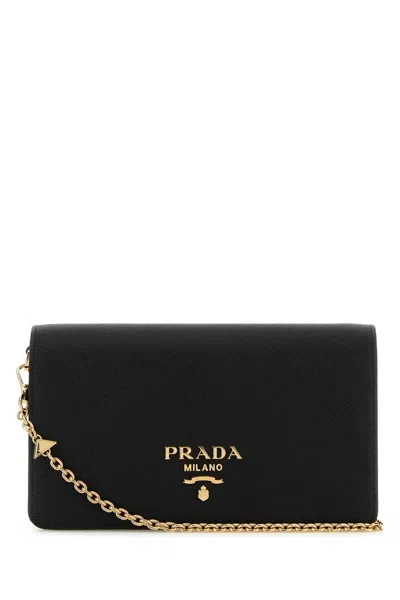 Prada Black Leather Mini Shoulder Strap Bag In Blue