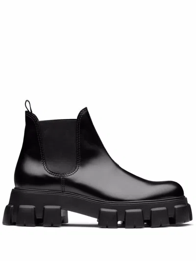 Prada Black Leather Monolith Ankle Boots