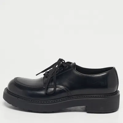 Pre-owned Prada Black Leather Monolith Platform Loafers Size 41