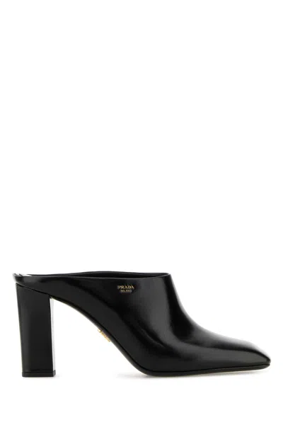 Prada Black Leather Mules