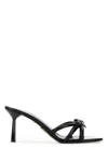Prada Leather Mules Open Toe Knot Detail In Black