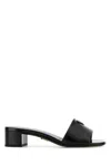 Prada Leather Mules With Block Heel And Embellished Detail In Nero